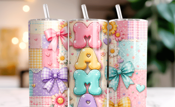 Mama Patchwork Bow Skinny Tumbler