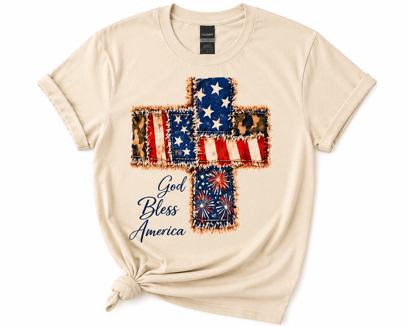 God Bless America Patriotic Cross Graphic T-Shirt