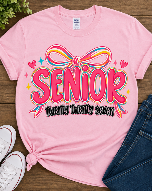 Senior 2027 Bow T-Shirt | Cute Class of 2027 Graduation Graphic Tee