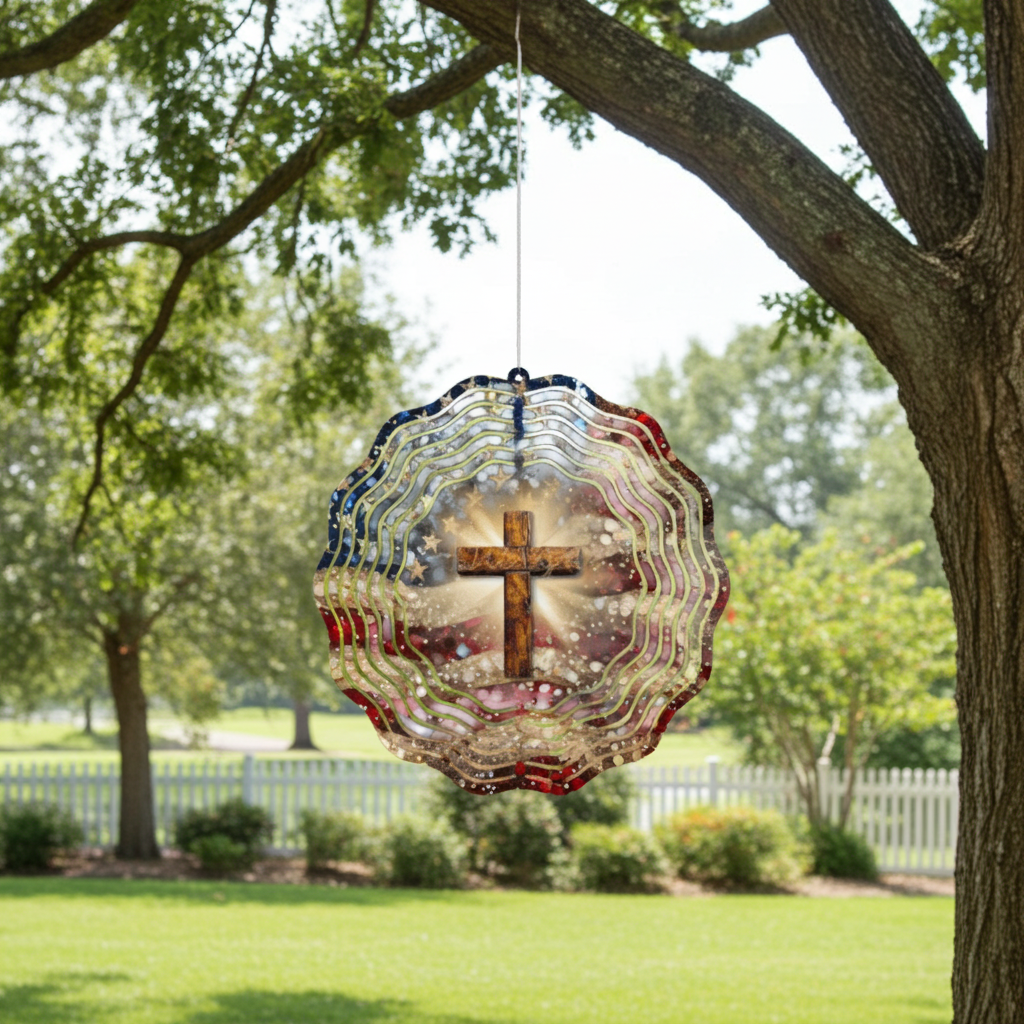 American Flag with Cross Wind Spinner