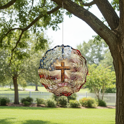 American Flag with Cross Wind Spinner
