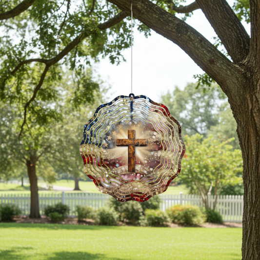 American Flag with Cross Wind Spinner