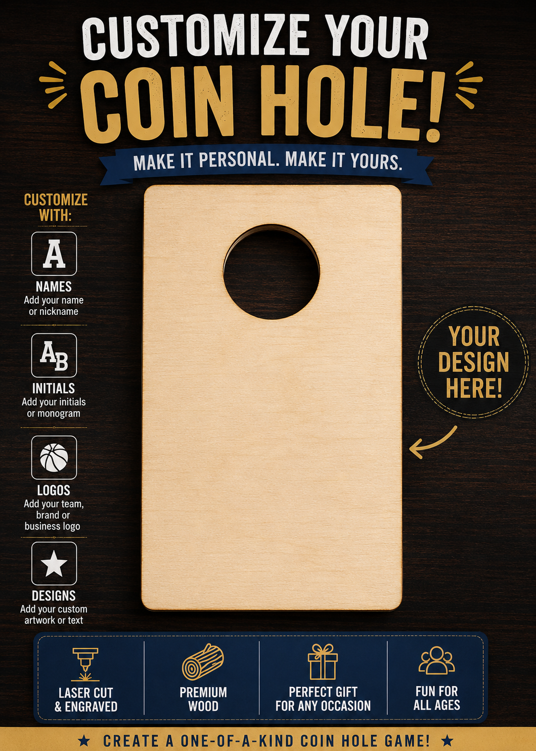 Coin Hole™ Tabletop Game – Laser Cut & Engraved