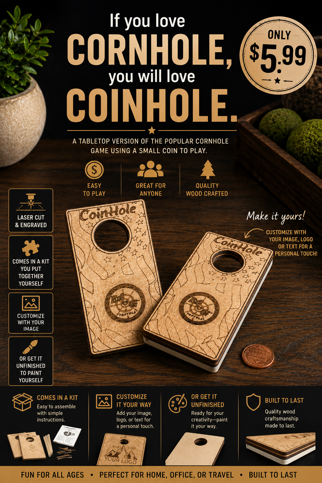 Coin Hole™ Tabletop Game – Laser Cut & Engraved