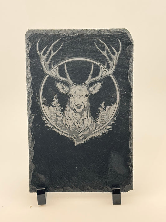 Laser Engraved Whitetail Deer Natural Slate With Customized Section