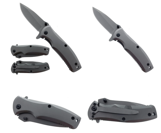 Falcon 6.25" Gray Spring Assisted Knife w/Belt Clip