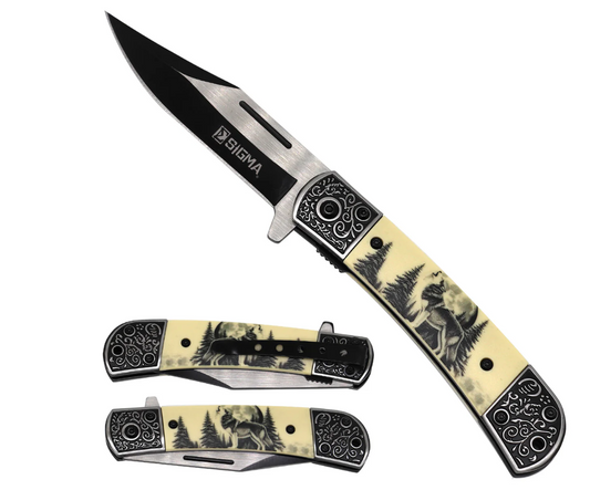 Sigma Ball Bearing Flipper Knife - Wolf Design