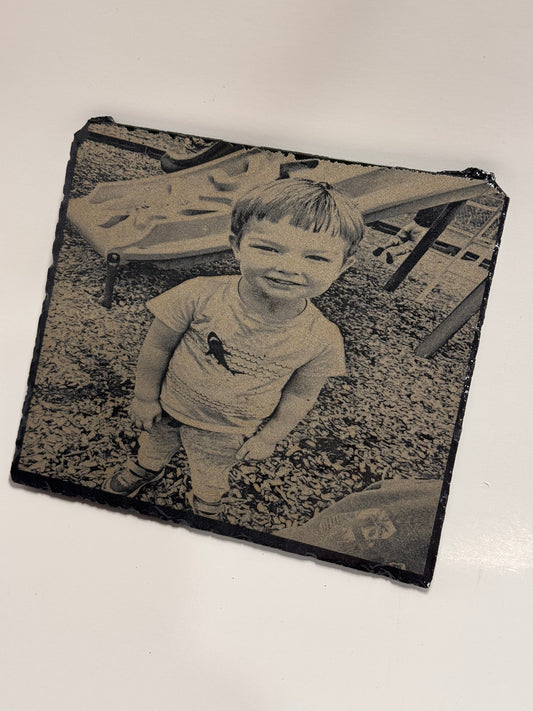 Laser Etched Picture on Black Slate with Stand