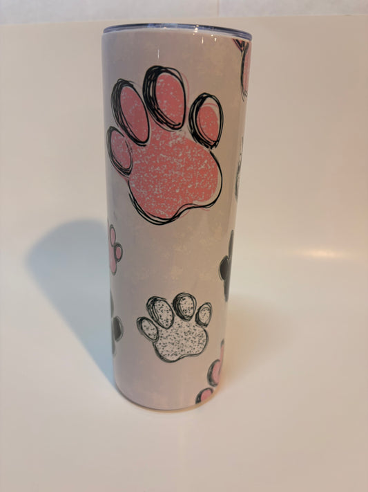 Pink Paw Print 20oz Skinny Tumbler