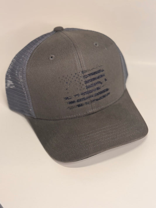 Gray Trucker Hat With Distressed American Vintage Flag