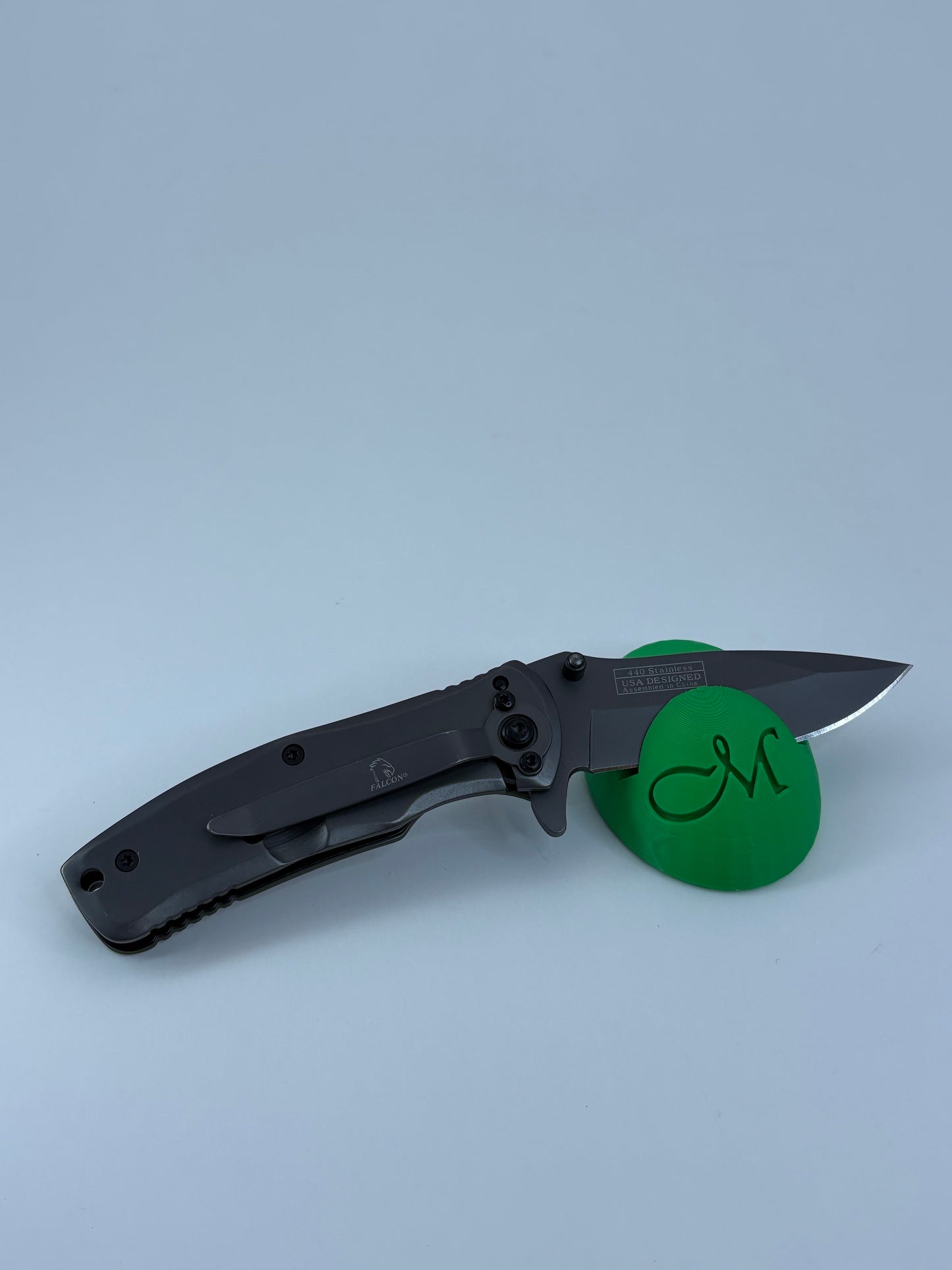 Falcon 6.25" Gray Spring Assisted Knife w/Belt Clip