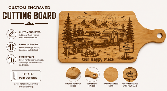 Our Happy Place Camping Cutting Board
