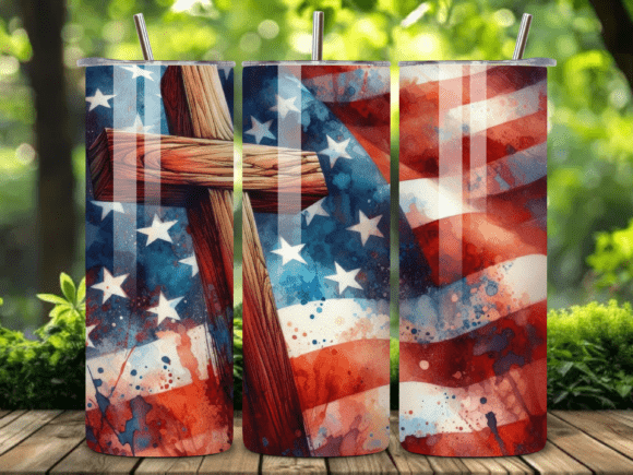 Patriotic Faith Cross Skinny Tumbler