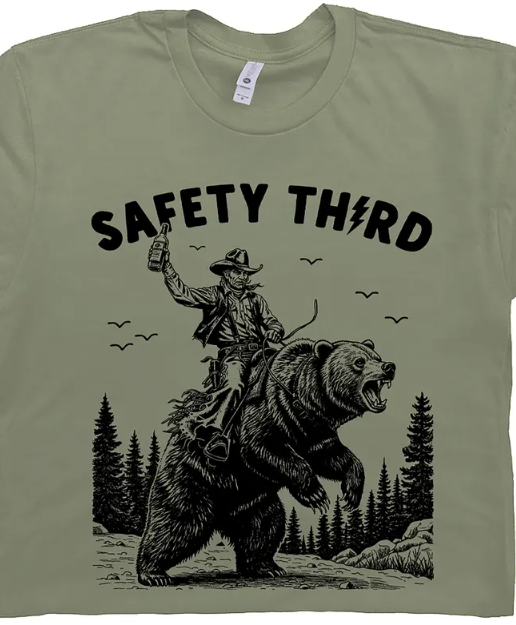 Safety Third Cowboy Bear Graphic T-Shirt