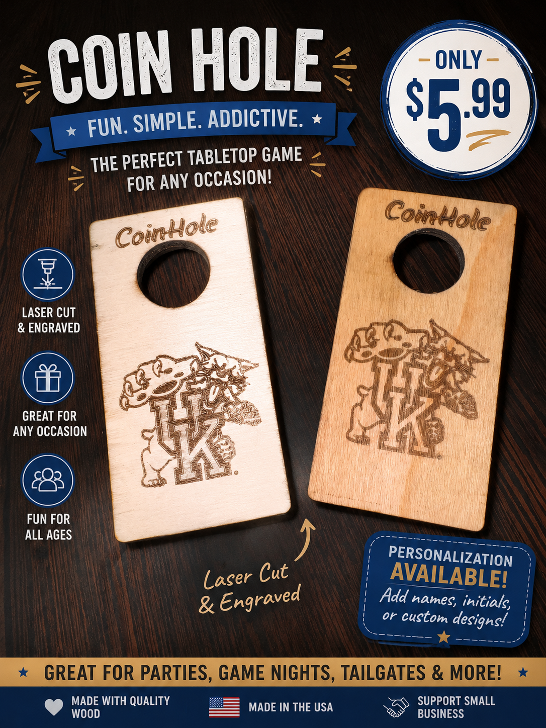 Coin Hole™ Tabletop Game – Laser Cut & Engraved