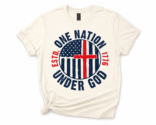 One Nation Under God Christian Patriotic T-Shirt | Faith & USA Flag Cross Tee