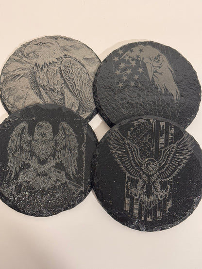 Eagle Collection Laser Engraved Slate Coasters-Set of 4
