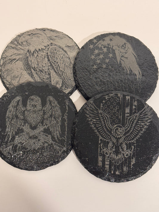 Eagle Collection Laser Engraved Slate Coasters-Set of 4